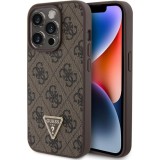 Husa pentru iPhone 15 Pro - Guess Leather 4G Triangle Strass (GUHCP15LP4TDPW) - Brown