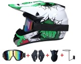 Set Cască Cross Green Fury cu Mănuși, Ochelari, Cagulă și Suport de Perete pentru Motociclete, Dirt Bike, Enduro, Atv, Mărime XS, S, M, L, XL - Flytec