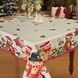 Masa de Crăciun ecru cu figurine de om de turta dulce 120x120cm, CMCLASS