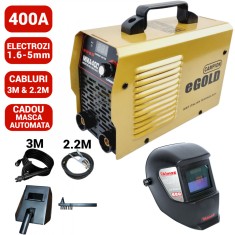 Aparat invertor sudura 400A Egold Fag Magnum + masca AUTOMATA cristale + accesorii (galben gri albastru) foto