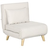 HOMCOM Fotoliu Pat Individual 2 &icirc;n 1 cu Spătar Reglabil pe 6 Nivele și Pernă, Canapea Pat Individuală, 72x78x79 cm, Bej | Aosom Romania