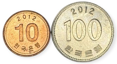 Coreea de Sud , lot 33 - 10 + 100 Won 2012 foto