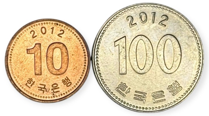 Coreea de Sud , lot 33 - 10 + 100 Won 2012