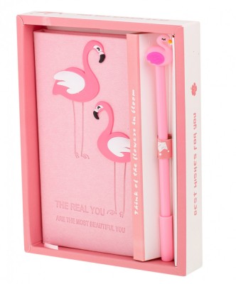 Set Cadou pentru Copii, Caiet cu Flamingo finisat cu piele ecologica + Pix cu Flamingo AVX-KX7424 foto