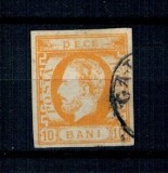 1871 - Carol I cu barba, 10 bani portocaliu, nedantelat, stampilat