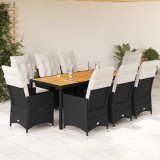 Cumpara ieftin Gossi set mobilier de gradina cu perne, 9 piese, negru, poliratan