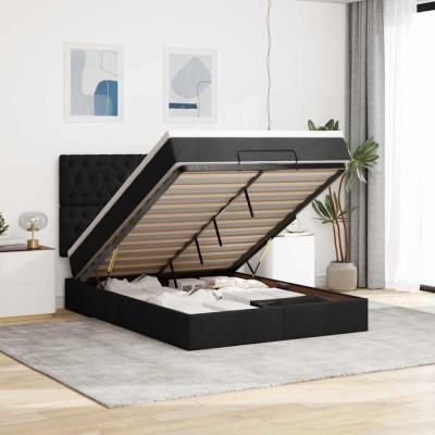 vidaXL Cadru de pat otoman cu saltea țesătură neagră 140x190cm 3313239 foto