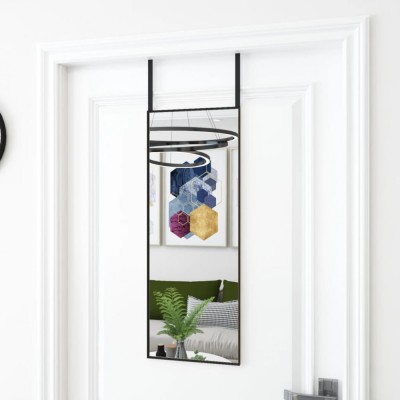 Oglindă pentru ușă, negru, 30x80 cm, sticlă și aluminiu foto