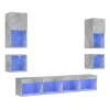 Unitati TV de perete cu LED-uri 8 piese gri beton lemn compozit