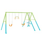 Cumpara ieftin Leagăn Balansoar Intex 44130 Double, 467x211x254cm, Oțel, 240kg, 3 Locuri, Albastru/Verde/Portocaliu
