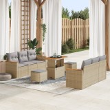 Set de sofa pentru grădină 9 piese cu perne bej din ratan poli acacia, Set de dining pentru grădină 3 piese cu perne bej din ratan poli acacia, vidaXL