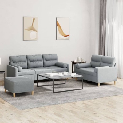 vidaXL Set de canapele cu perne, 3 piese, gri deschis, textil 3201624 foto