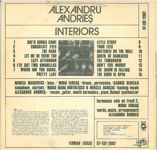 Alexandru Andries - Interiors (1985 - Electrecord - LP / VG)