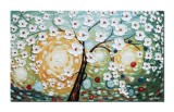 Cumpara ieftin Tablou 3D Copacul vietii cu flori albe, pictat manual living, dormitor, 100x60cm ulei pe panza, Marius Maxim
