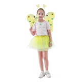 Costum fluturas fairy dress cu aripi modelabile luminoase pentru copii, fusta din tul cu lumini, 4 piese, bumbac/poliester, galben, Oem