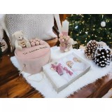 Set Trusou Botez si Lumanare, 9 Piese, cu Ursulet, Roz Pudra, din Catifea - TB246