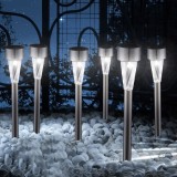 Set 6 Felinare Solare LED Gradina, Inox, 35cm, IP44, Lumina Rece, Stalpisori Argintii