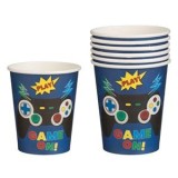 Pahare din Carton de Petrecere, 6 buc, 240ml, Albastre cu Model Game On, CMCLASS