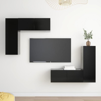 vidaXL Set comode TV, 4 piese, negru, PAL foto