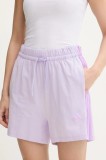 pantaloni scurți Essentials culoarea violet, cu imprimeu, high waist, JD0909