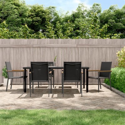 vidaXL Set mobilier de grădină, 7 piese, negru, textilenă și oțel foto