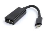 CABLU video GEMBIRD, adaptor USB 3.1 Type-C (T) la DisplayPort (M), 15cm, rezolutie maxima 4K UHD (3840 x 2160) la 60 Hz, negru, &quot;A-CM-DPF-01&quot; (timbru