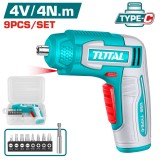 TOTAL - SURUBELNITA ELECTRICA 4V HEX 1/4'' + ACCESORII,INCARCARE USB