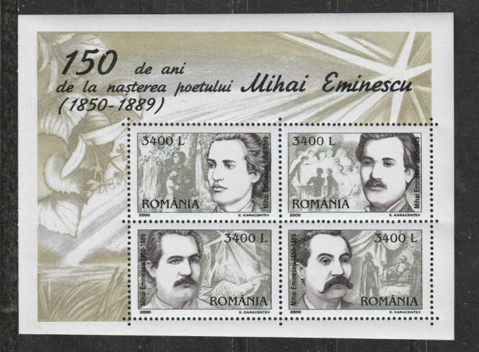 Romania 2000 - #1502A 150 de Ani de la Nasterea lui Mihai Eminescu - M/S 1v MNH