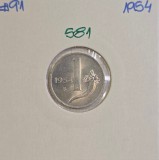 581 Italia Italy 1 Lira 1954, KM#91, excelenta, Europa