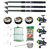Set 3 lansete eastshark 2,4m ultra carp, trei mulinete LS500, trei gute, trei monturi, minciog, pufuleti si juvelnic, EAGLE KING