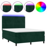 Cumpara ieftin Pat cu arcuri, saltea si LED, verde inchis, 140x200 cm, catifea