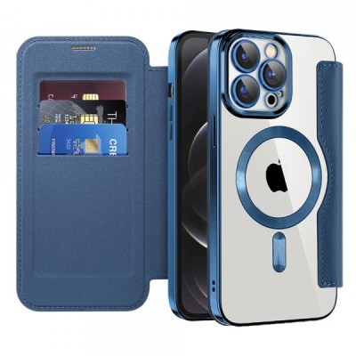 Husa MagSafe pentru Apple iPhone 12 Pro, Techsuit, SmartMag Book, Albastra foto