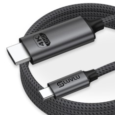 Cablu USB C la HDMI LUVLU&reg;, UHD 4k@60Hz, viteza 18Gbps, 3D, HDR, HDCP, dublu impletit, compatibil thunderbolt 3/4 cu iPhone 16 Pro Max, MacBook Pro/Ai