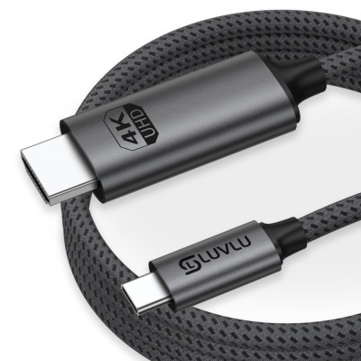 Cablu USB C la HDMI LUVLU&amp;reg;, UHD 4k@60Hz, viteza 18Gbps, 3D, HDR, HDCP, dublu impletit, compatibil thunderbolt 3/4 cu iPhone 16 Pro Max, MacBook Pro/Ai foto