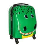 Troler voiaj pentru copii cu roti, model crocodil, verde, 31 x 46 x 26 cm, Oem