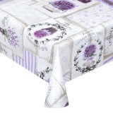 Față de masă PEVA, Imprimeu Lavandă, 180x140cm, Alb Ecru, Oem