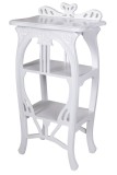 Masuta telefon lemn masiv alb, 2 rafturi, sculpturi florale, stil Art Nouveau, piesa mobilier epocă living