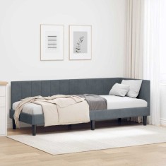 vidaXL Cadru de pat colțar cu headboard Gri &icirc;nchis 80 x 200 cm Catifea 42016329