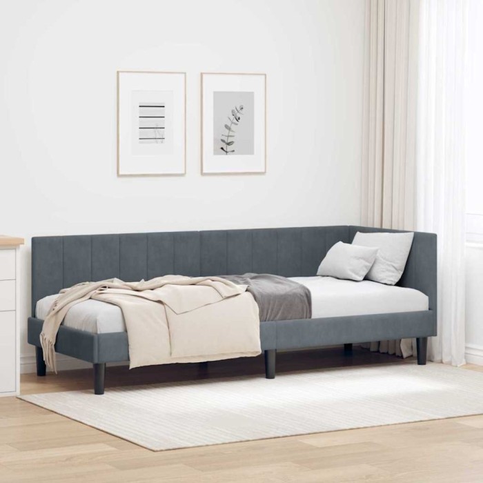 vidaXL Cadru de pat colțar cu headboard Gri &icirc;nchis 80 x 200 cm Catifea 42016329
