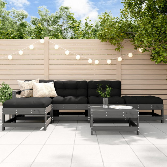 Gossi set mobilier relaxare gradina&amp;perne 6 piese gri lemn masiv pin