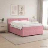 Cumpara ieftin Pat box spring cu saltea si LED Roz 160 x 200 cm Catifea