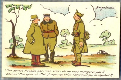 AX 96 CP VECHE INTERBELICA-UMORISTICA MILITARA - GENERAL GLUMIND CU UN SOLDAT foto