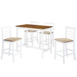 Cumpara ieftin Set masa si scaune de bar, 5 piese, lemn masiv, maro si alb