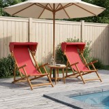 Scaun de plaja 2 pcs 3 Pozitie Lemn de eucalipt masiv Rosu
