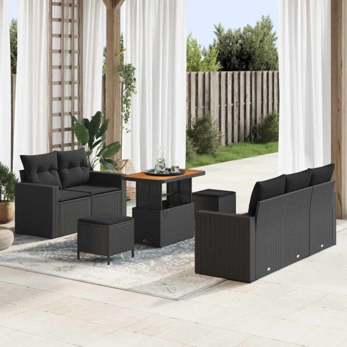 vidaXL Set de canapele pentru grădină 8 pcs Negru poliratan