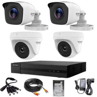 Sistem de supraveghere mixt 4 camere Hikvision seria HiWatch 2MP IR 20m XVR 4 canale cu accesorii HDD 500GB SafetyGuard Surveillance foto