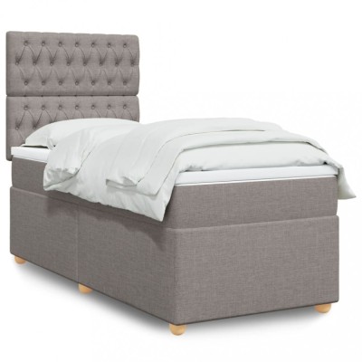 vidaXL Pat box spring cu saltea, gri taupe, 90x200 cm, textil 3293474 foto
