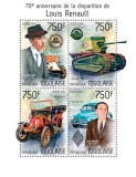 TOGO 2014 - Oameni celebri, Louis Renault, comemorare 70 de ani /set complet MNH -bloc+colita (2 imagini)