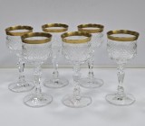 Sase pahare din cristal decorate cu aur coloidal pentru servit bauturi aperitive, Secol XX