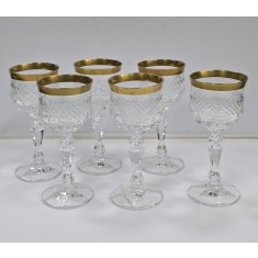 Sase pahare din cristal decorate cu aur coloidal pentru servit bauturi aperitive, Secol XX